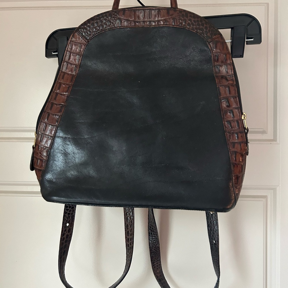 Brahmin black and brown purse, backpack style, medium size
